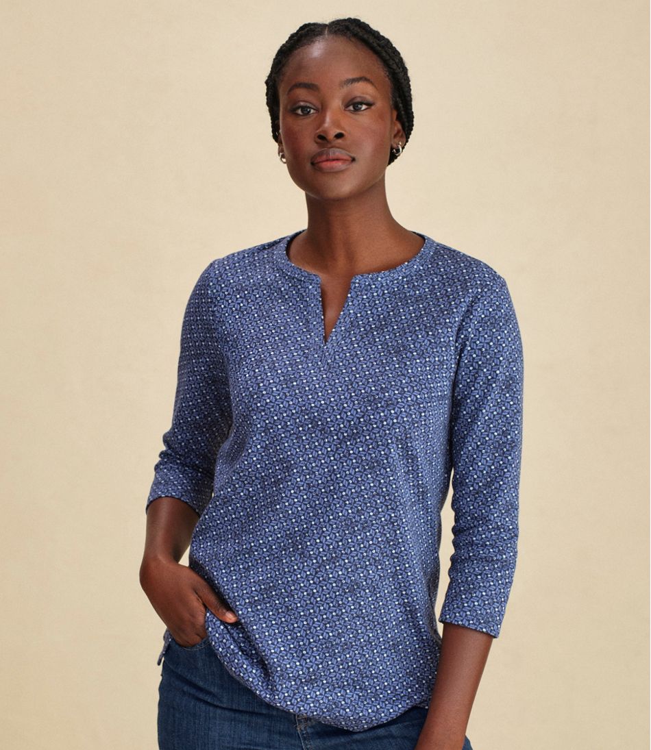 L.L.Bean Women's Tee, Three-Quarter-Sleeve Splitneck Tunic Print CLOTHING