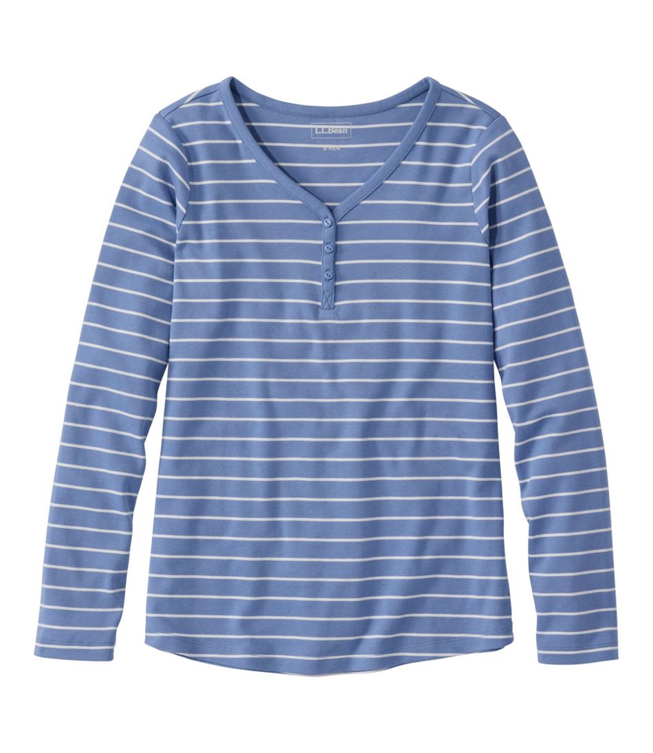 L.L.Bean Women's V-Neck Henley, Long-Sleeve Stripe CLOTHING|SALE