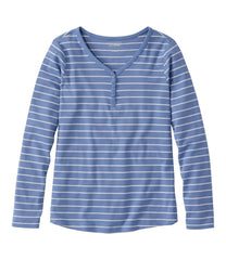 L.L.Bean Women's V-Neck Henley, Long-Sleeve Stripe CLOTHING|SALE