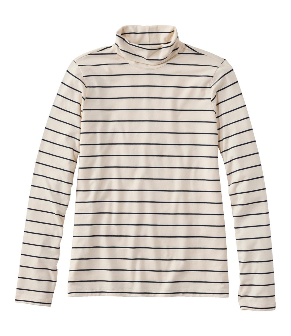 L.L.Bean Women's Soft Stretch Supima-Blend Tee, Turtleneck Stripe CLOTHING|SALE