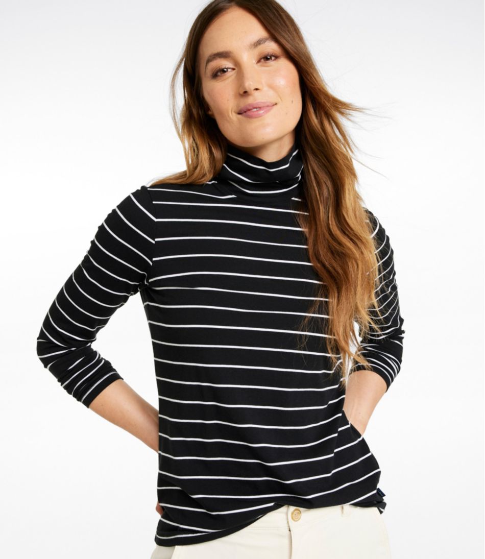 L.L.Bean Women's Soft Stretch Supima-Blend Tee, Turtleneck Stripe CLOTHING|SALE