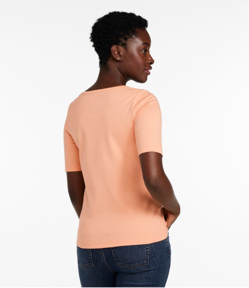 L.L.Bean Women's Pima Cotton Tee, Soft Squareneck Elbow-Sleeve CLOTHING|SALE