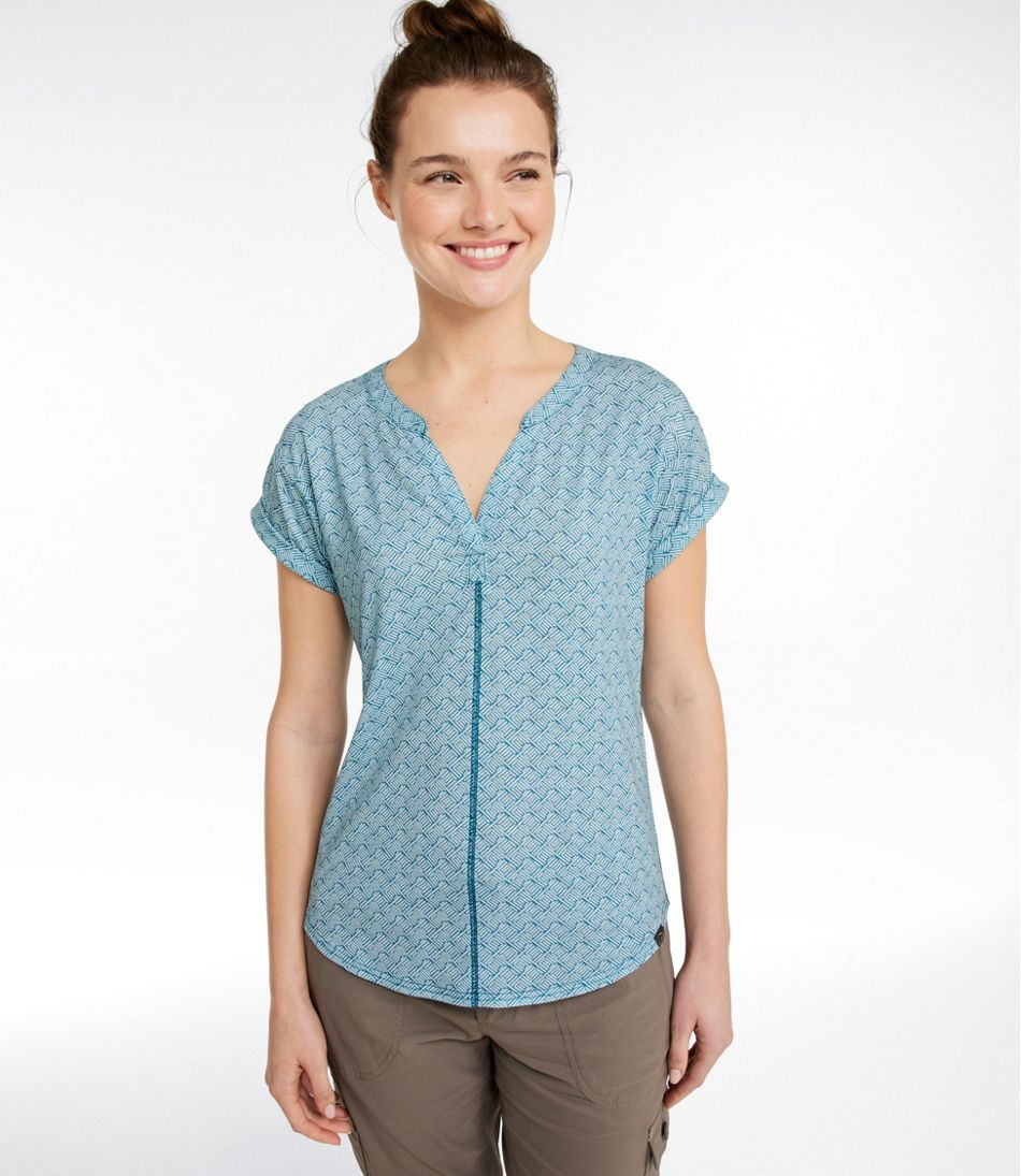 L.L.Bean Women's Streamside Tee, Short-Sleeve Splitneck Print CLOTHING|SALE