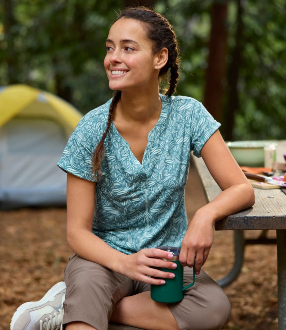 L.L.Bean Women's Streamside Tee, Short-Sleeve Splitneck Print CLOTHING|SALE