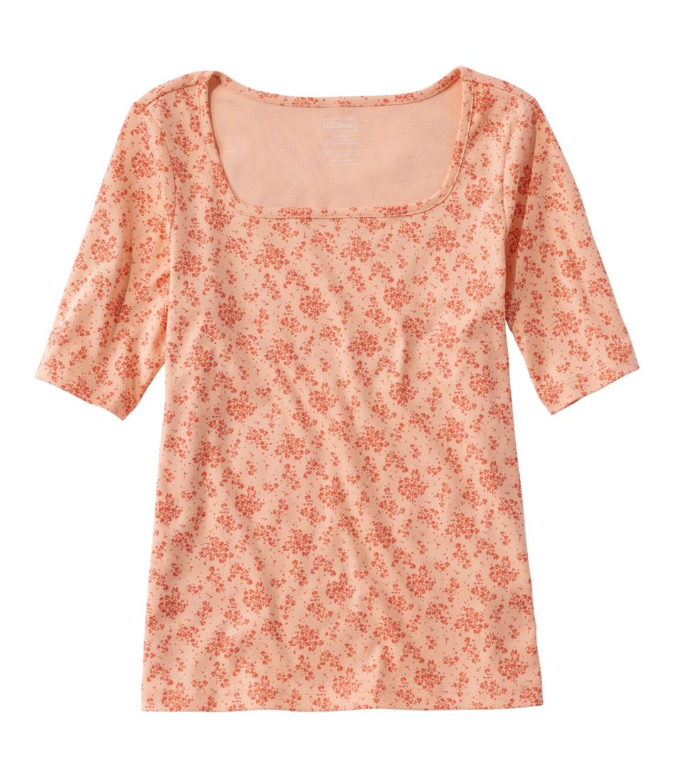 L.L.Bean Women's Pima Cotton Tee, Soft Squareneck Elbow-Sleeve CLOTHING|SALE