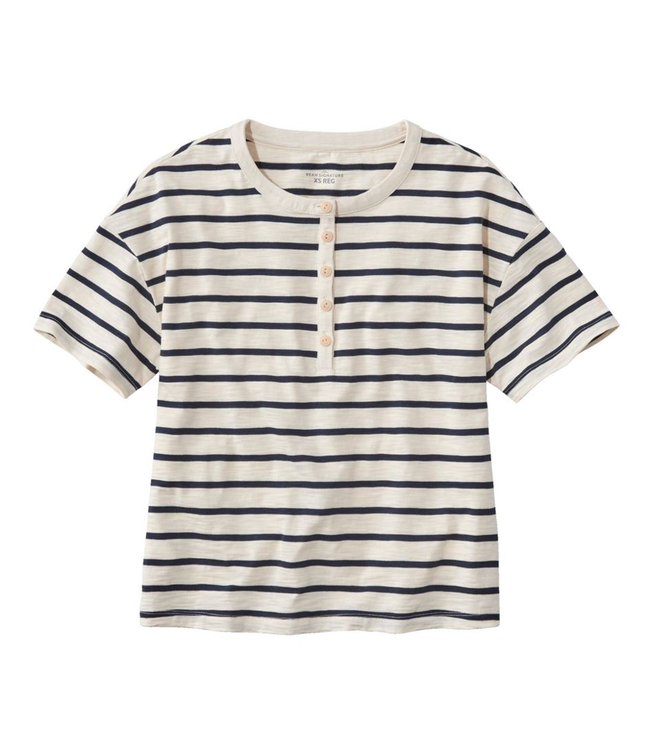 L.L.Bean Women's Signature Slub Tee, Short-Sleeve Henley Novelty CLOTHING|SALE
