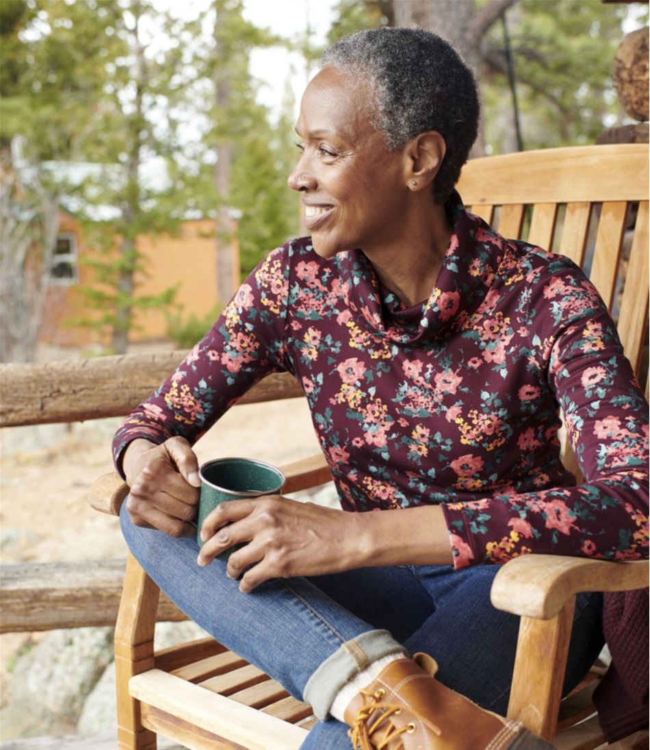 L.L.Bean Women's Pima Cotton Tee, Long-Sleeve Cowlneck Print CLOTHING|SALE