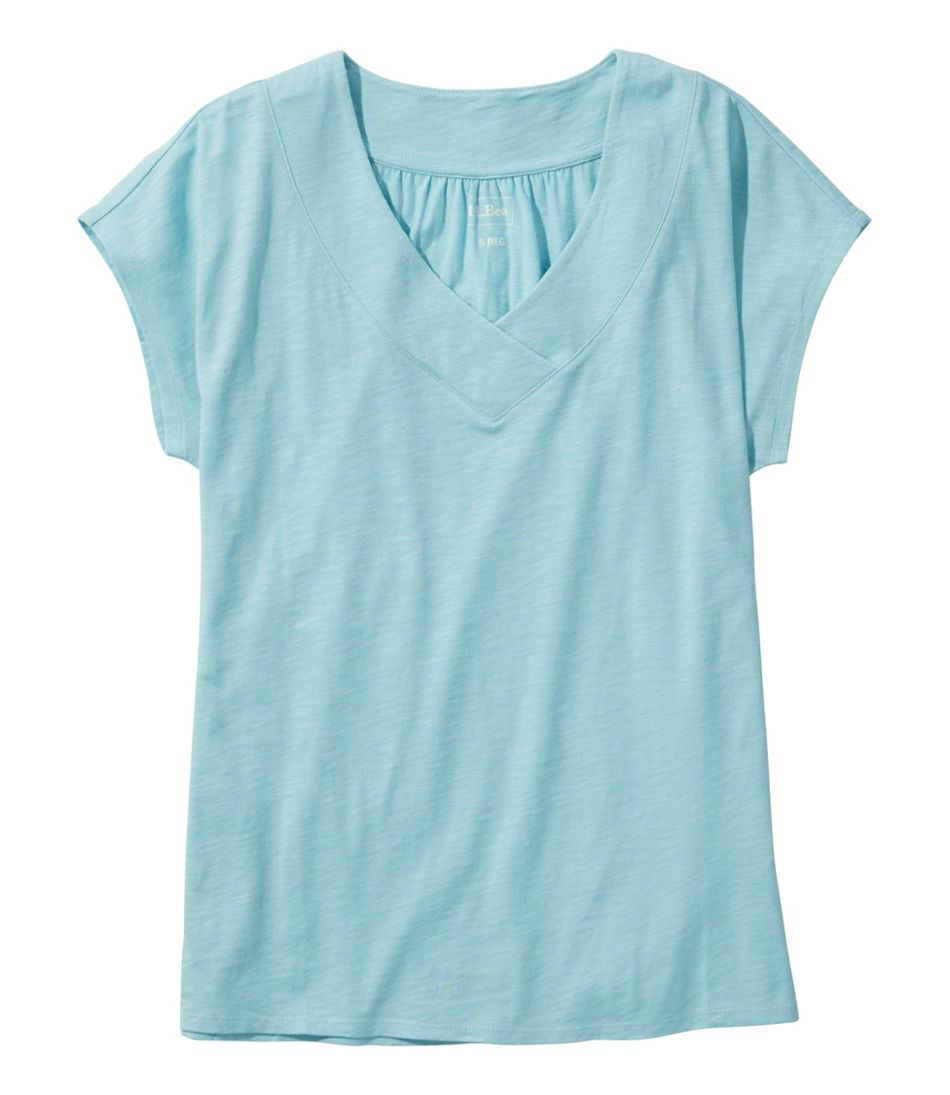 L.L.Bean Women's Organic Cotton Tee, V-Neck Cap-Sleeve CLOTHING