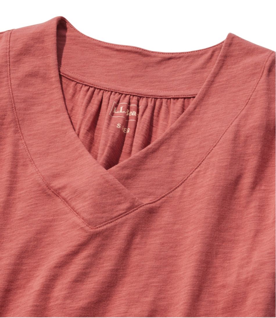 L.L.Bean Women's Organic Cotton Tee, V-Neck Cap-Sleeve CLOTHING