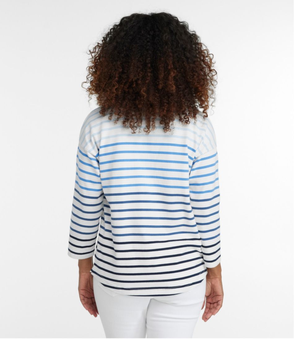 L.L.Bean Women's Heritage Mariner Top, Splitneck Polo Three-Quarter-Sleeve Stripe CLOTHING|SALE