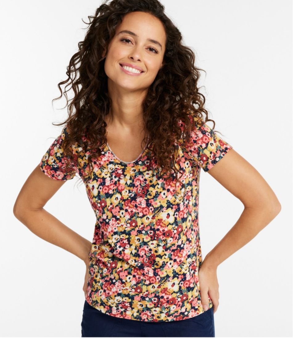 L.L.Bean Women's Organic Cotton Tee, V-Neck Short-Sleeve Print CLOTHING