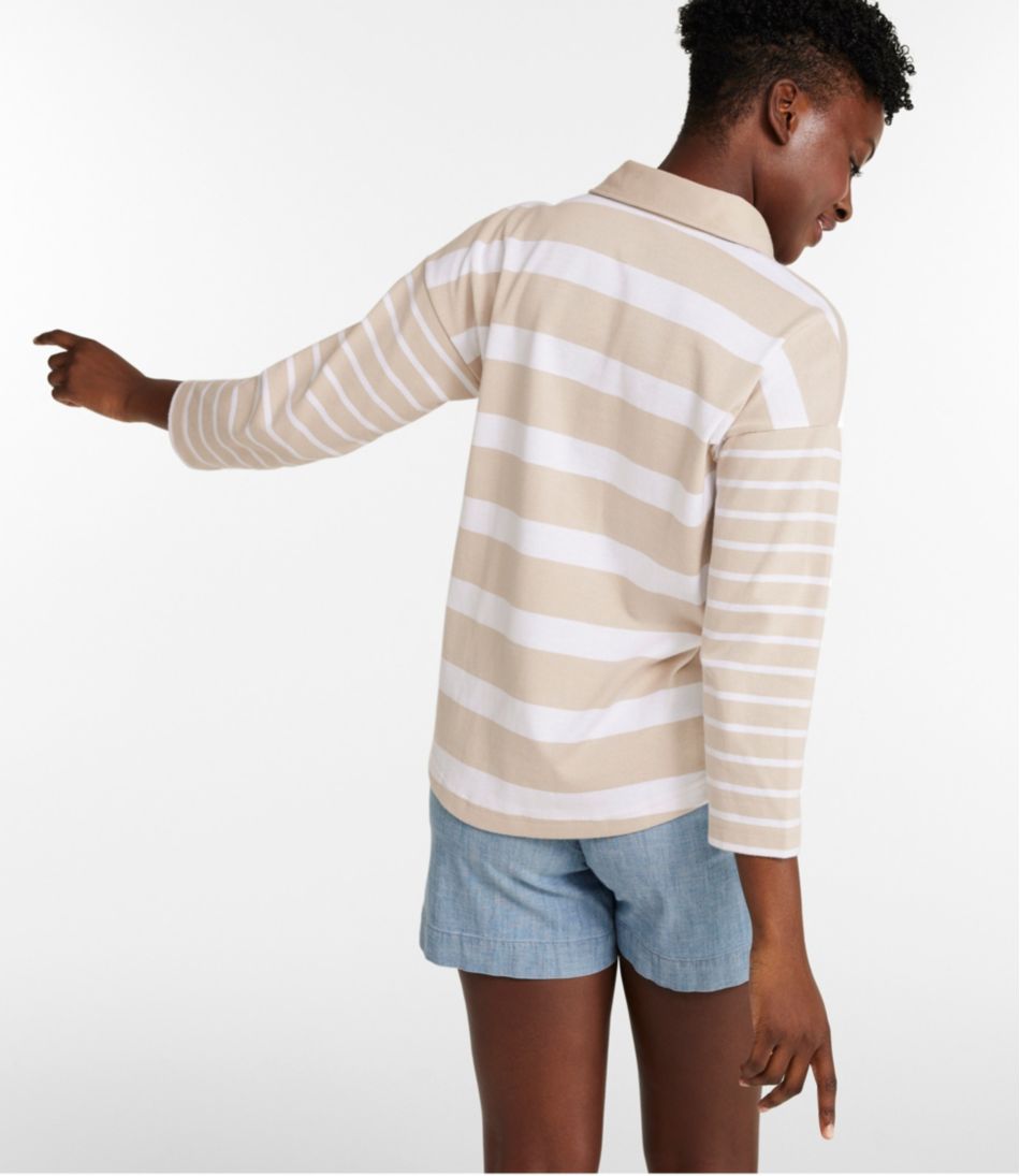 L.L.Bean Women's Heritage Mariner Top, Splitneck Polo Three-Quarter-Sleeve, Block Stripe CLOTHING|SALE