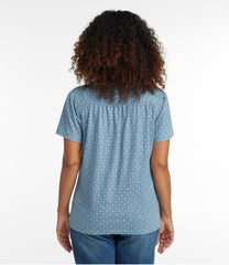 L.L.Bean Women's Organic Cotton Tee, Smocked Notch-Neck Short-Sleeve Print CLOTHING|SALE
