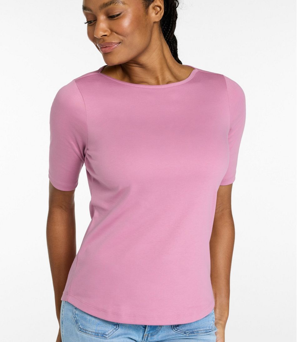 L.L.Bean Women's Pima Cotton Tee, Elbow-Sleeve Boatneck CLOTHING