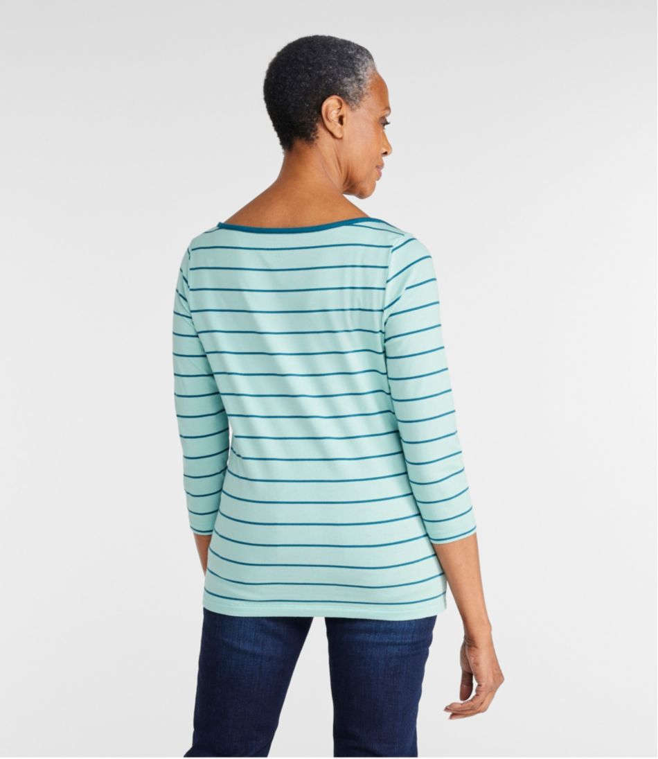 L.L.Bean Women's Soft Stretch Supima-Blend Tee, Three-Quarter-Sleeve Boatneck Stripe CLOTHING|SALE