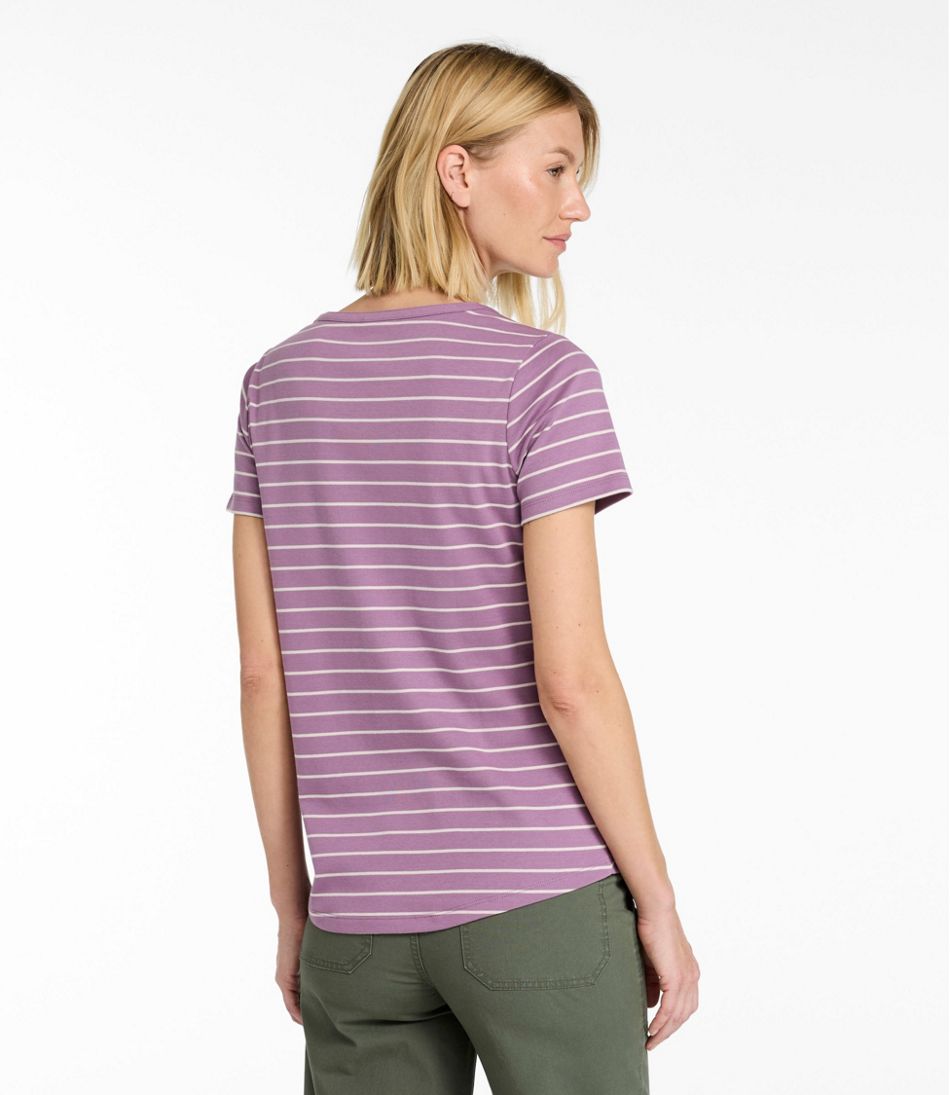 L.L.Bean Women's Tee, Short-Sleeve Notch-Neck Stripe CLOTHING