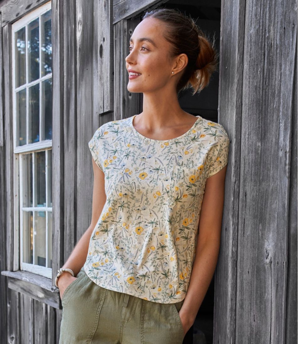 L.L.Bean Women's Linen/Cotton Tee, Short-Sleeve Scoopneck Print CLOTHING