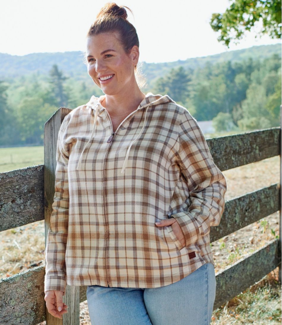 L.L.Bean Women's Scotch Plaid Flannel Shirt, Relaxed Zip Hoodie CLOTHING|SALE