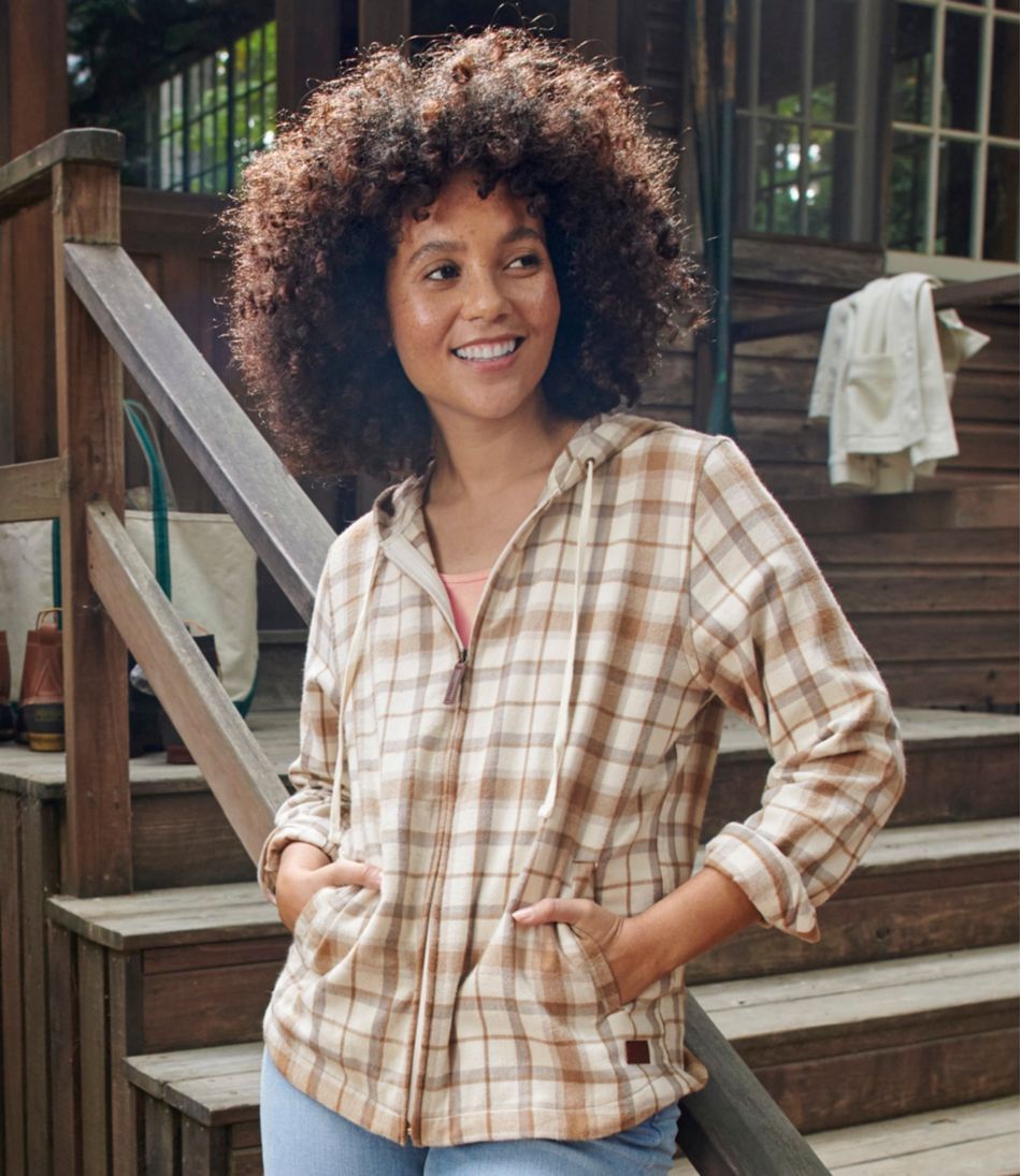 L.L.Bean Women's Scotch Plaid Flannel Shirt, Relaxed Zip Hoodie CLOTHING|SALE