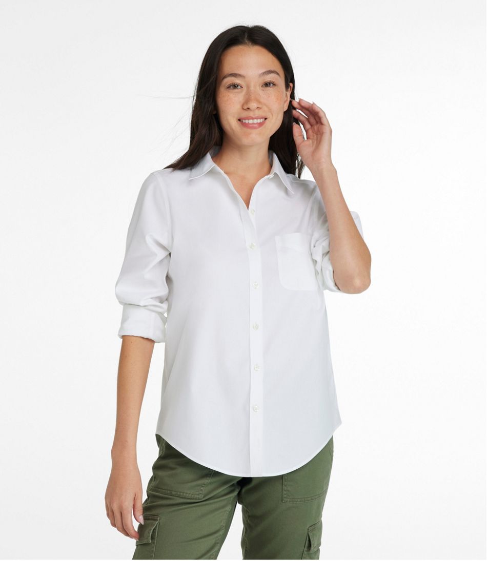 L.L.Bean Women's Wrinkle-Free Pinpoint Oxford Shirt, Long-Sleeve Relaxed Fit CLOTHING