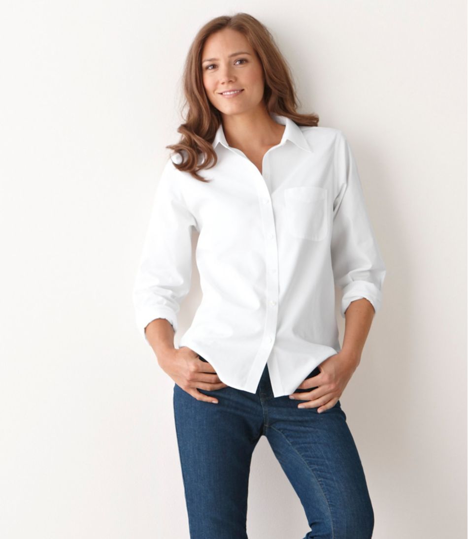 L.L.Bean Women's Wrinkle-Free Pinpoint Oxford Shirt, Long-Sleeve Relaxed Fit CLOTHING