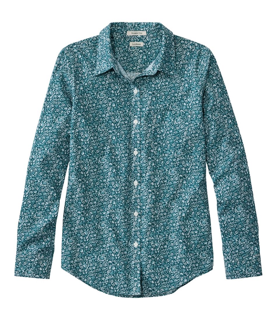 L.L.Bean Women's Wrinkle-Free Pinpoint Oxford Shirt, Relaxed Fit Long-Sleeve Print CLOTHING|SALE
