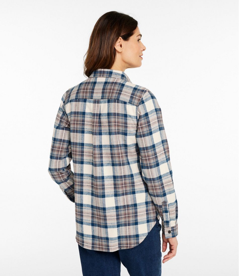 L.L.Bean Women's Scotch Plaid Flannel Shirt, Quarter-Zip CLOTHING