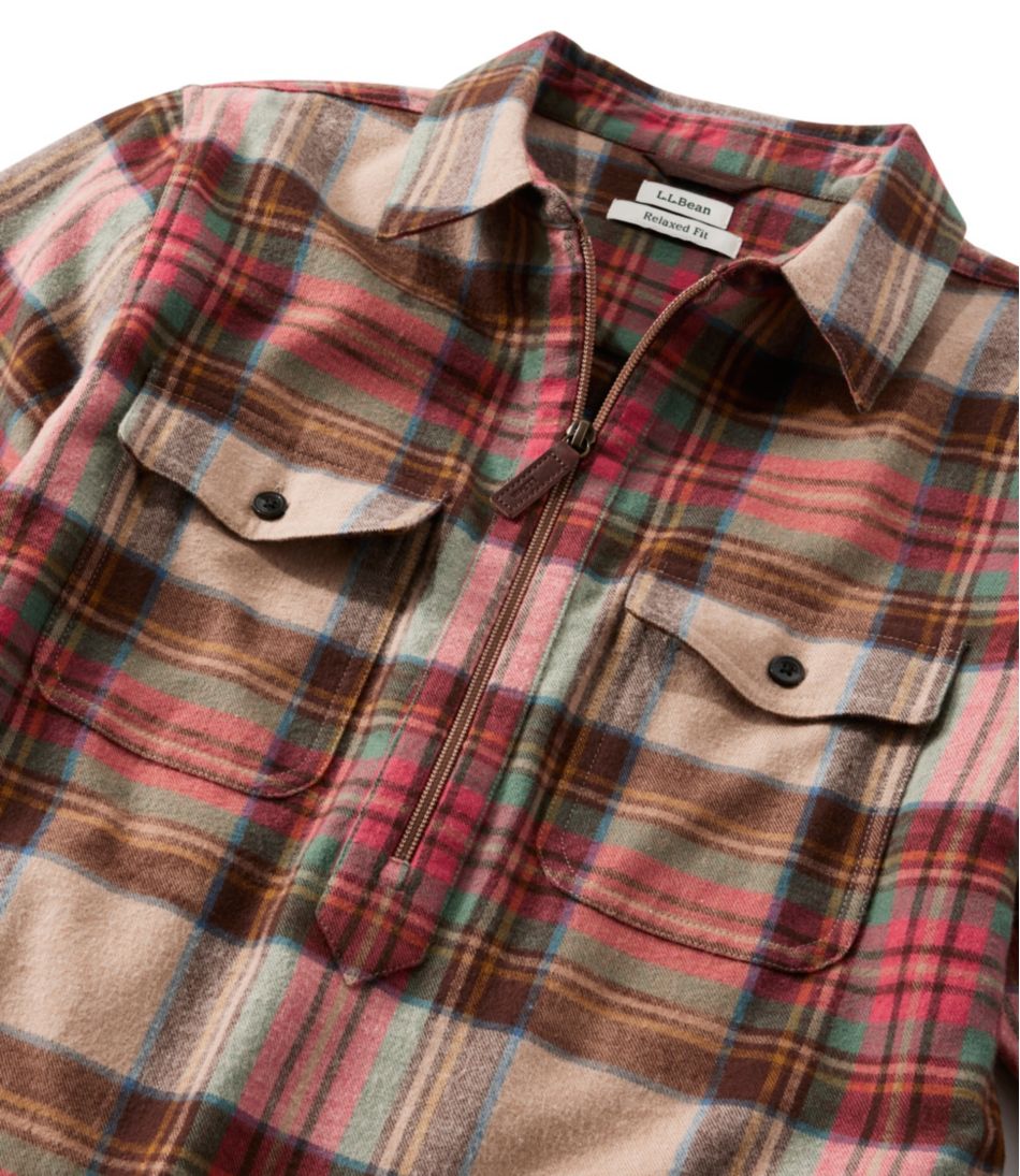 L.L.Bean Women's Scotch Plaid Flannel Shirt, Quarter-Zip CLOTHING