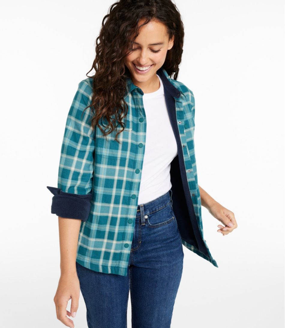 L.L.Bean Women's Fleece-Lined Flannel Shirt, Snap-Front Plaid CLOTHING