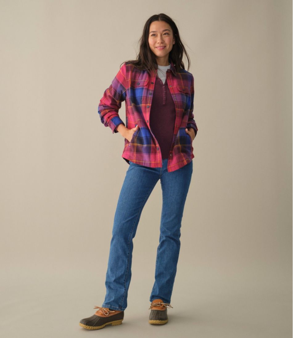 L.L.Bean Women's Fleece-Lined Flannel Shirt, Snap-Front Plaid CLOTHING