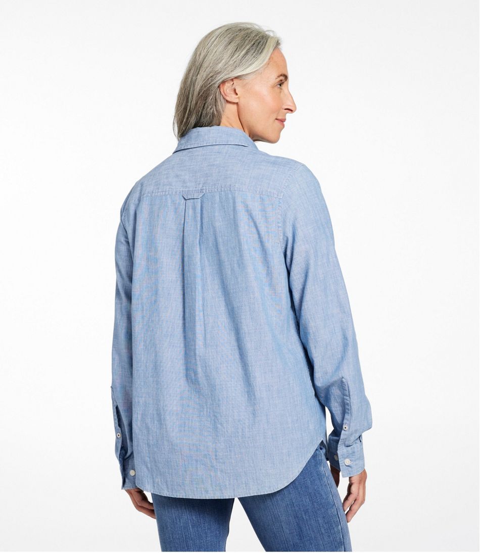 L.L.Bean Women's Essential Cotton Shirt, Chambray Long Sleeve CLOTHING