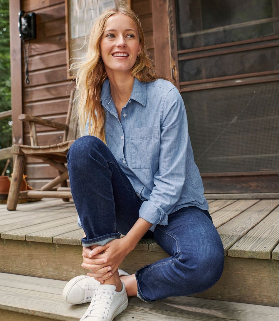 L.L.Bean Women's Essential Cotton Shirt, Chambray Long Sleeve CLOTHING