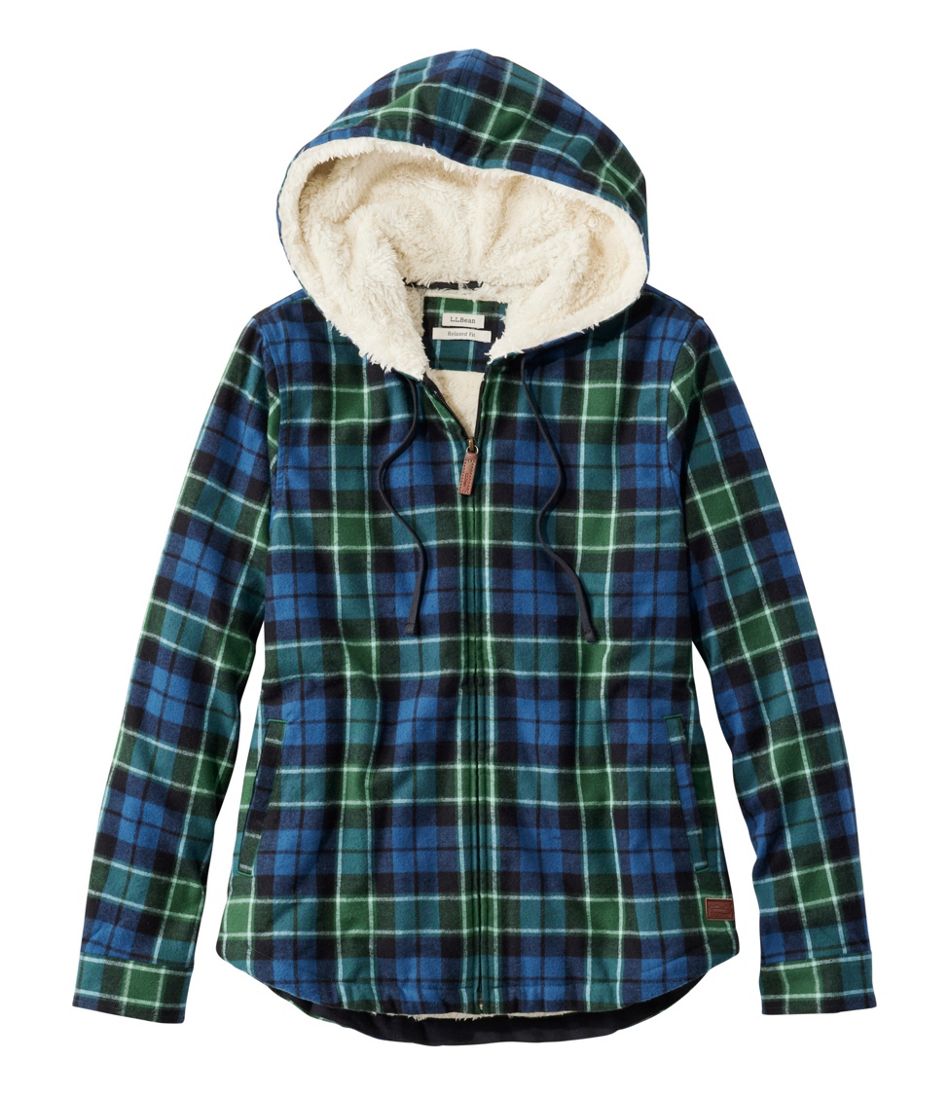 L.L.Bean Women's Scotch Plaid Flannel Shirt, Sherpa-Lined Zip Hoodie CLOTHING|SALE