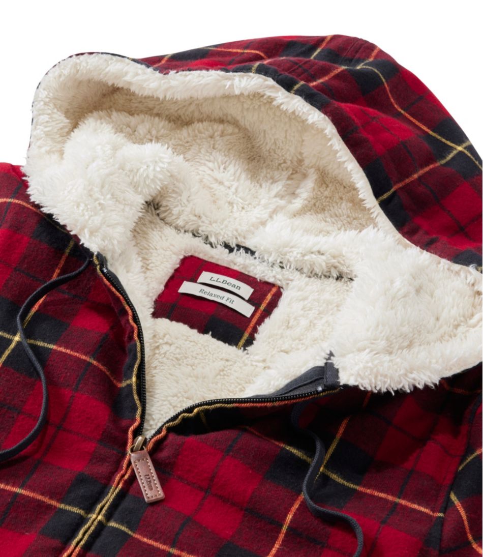 L.L.Bean Women's Scotch Plaid Flannel Shirt, Sherpa-Lined Zip Hoodie CLOTHING|SALE