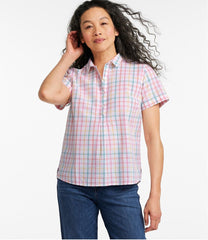 L.L.Bean Women's Vacationland Seersucker Shirt, Short-Sleeve Popover Plaid CLOTHING|SALE