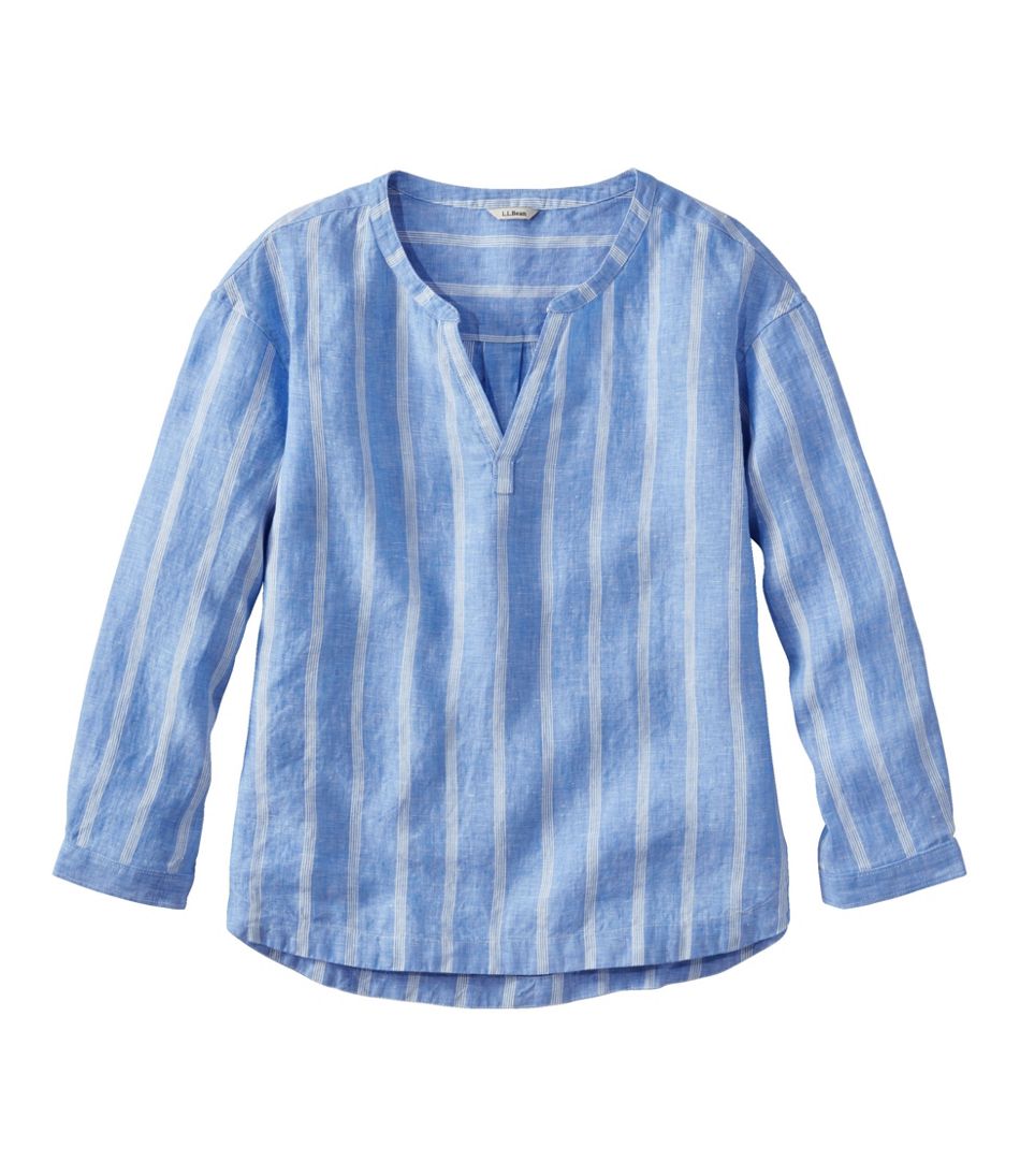 L.L.Bean Women's Premium Washable Linen Shirt, Splitneck Stripe CLOTHING|SALE