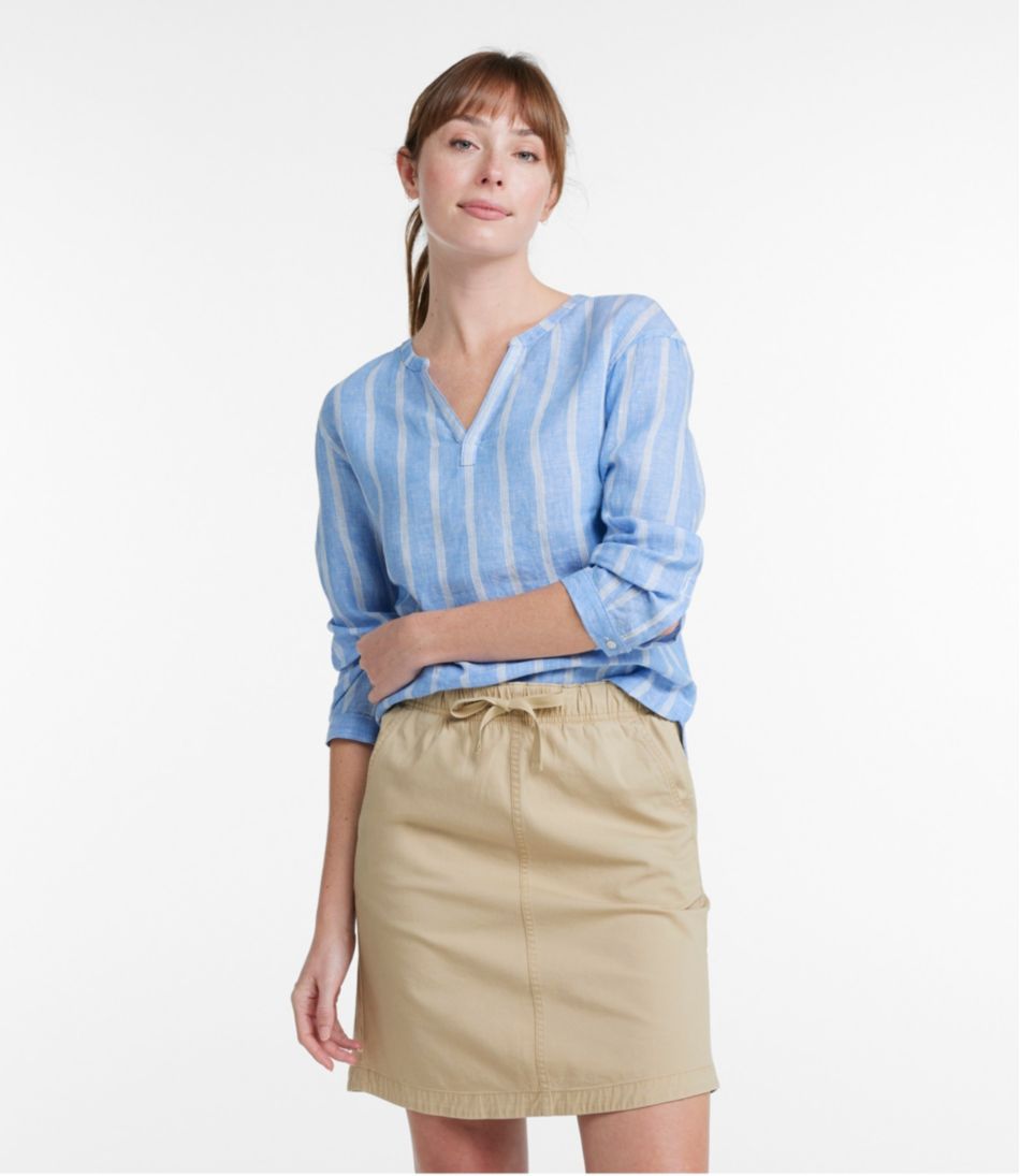 L.L.Bean Women's Premium Washable Linen Shirt, Splitneck Stripe CLOTHING|SALE