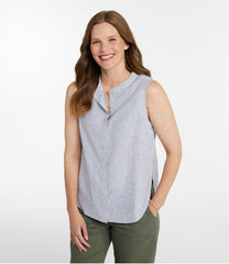 L.L.Bean Women's Signature Linen-Blend Button-Front Shirt, Sleeveless CLOTHING