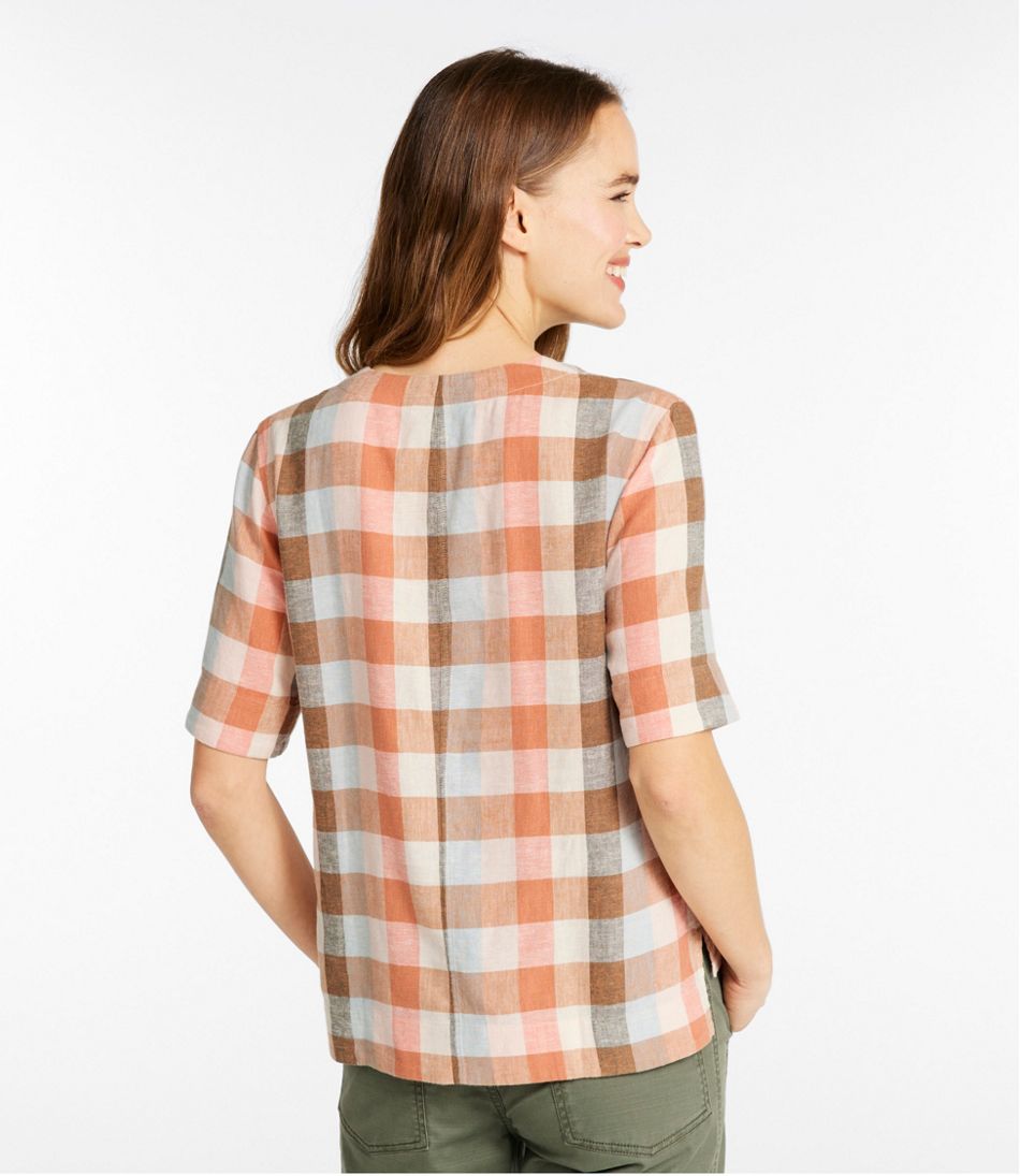 L.L.Bean Women's Signature Linen-Blend Splitneck Shirt, Short-Sleeve CLOTHING|SALE