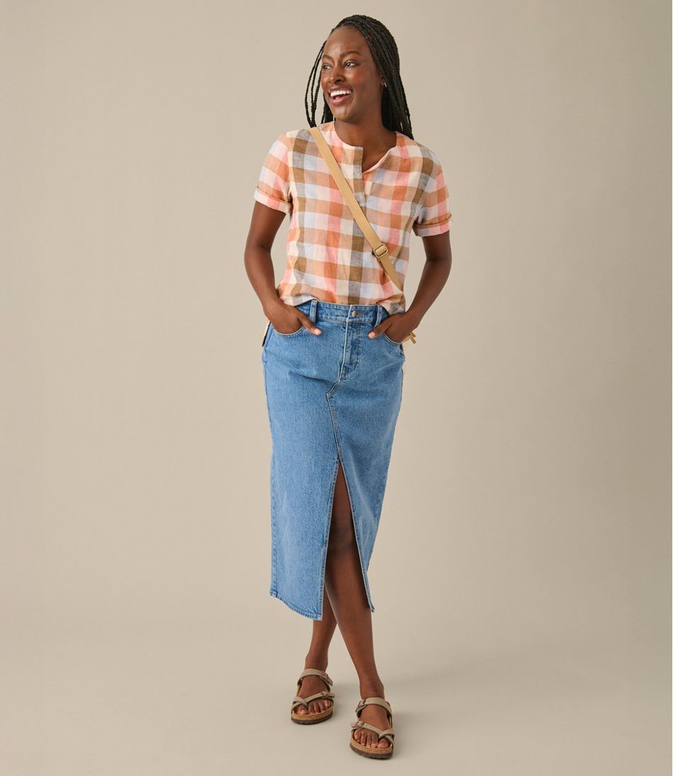 L.L.Bean Women's Signature Linen-Blend Splitneck Shirt, Short-Sleeve CLOTHING|SALE