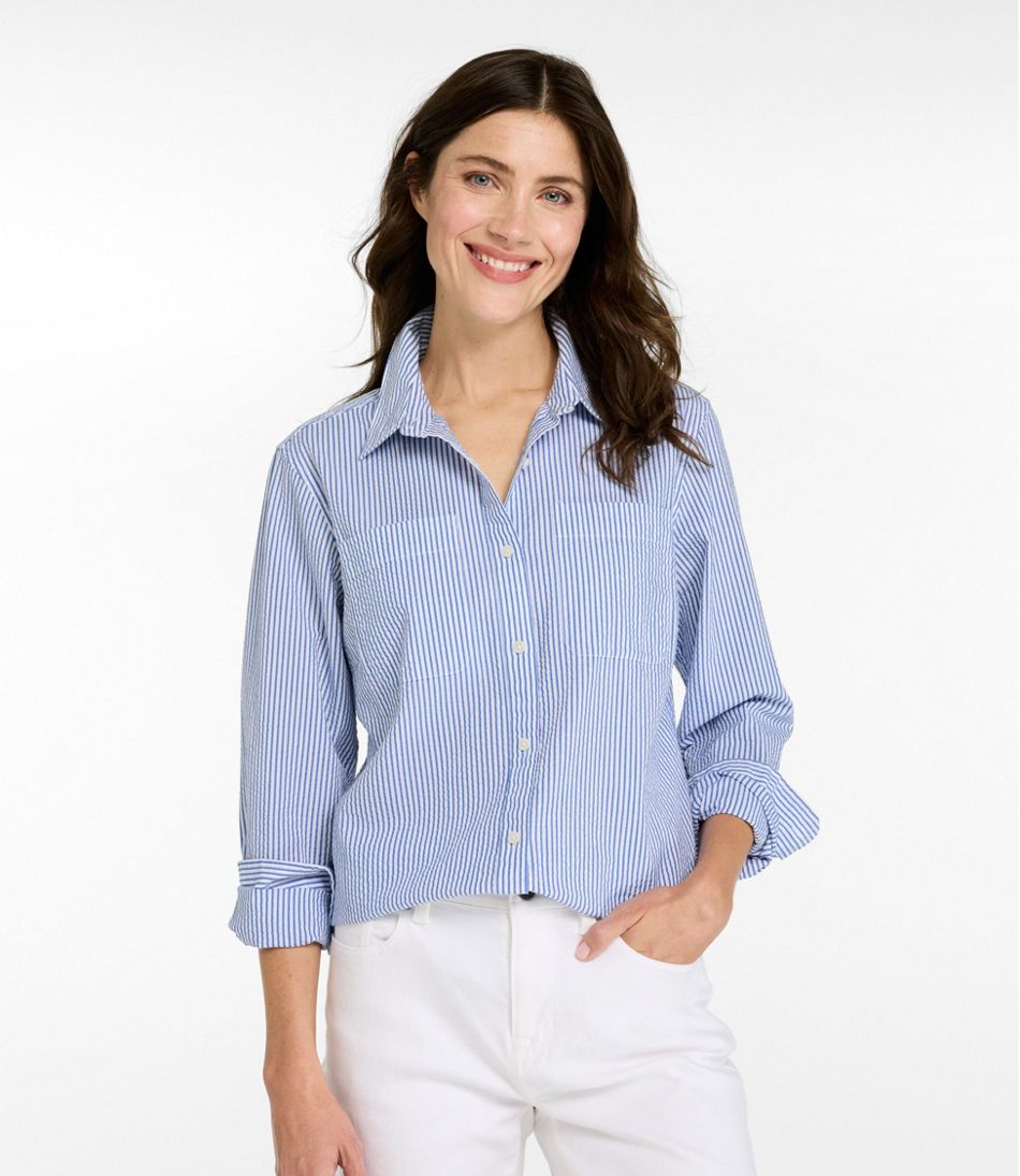L.L.Bean Women's Vacationland Seersucker Shirt, Long-Sleeve CLOTHING