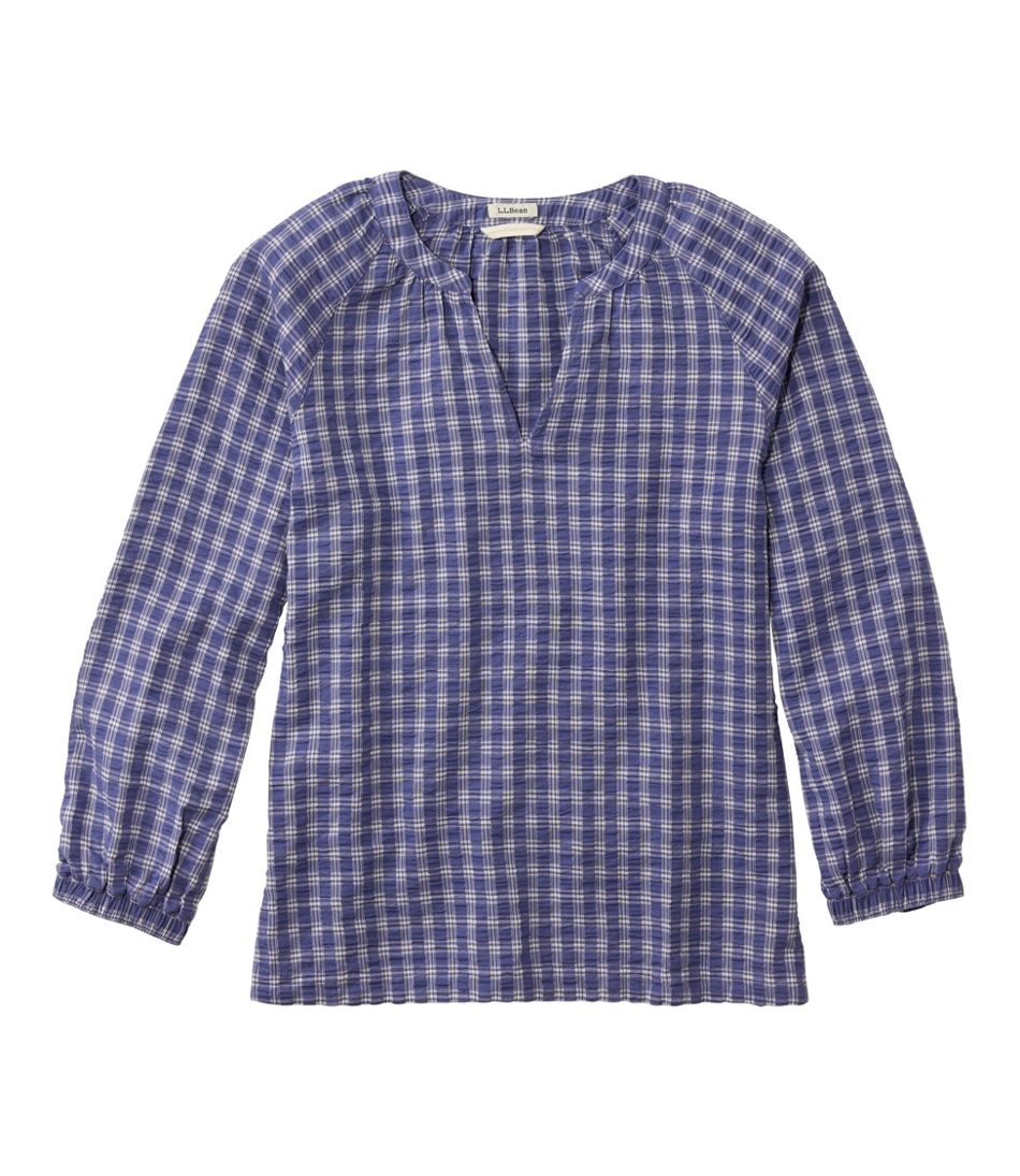 L.L.Bean Women's Bean's Seacoast Seersucker Splitneck Shirt CLOTHING