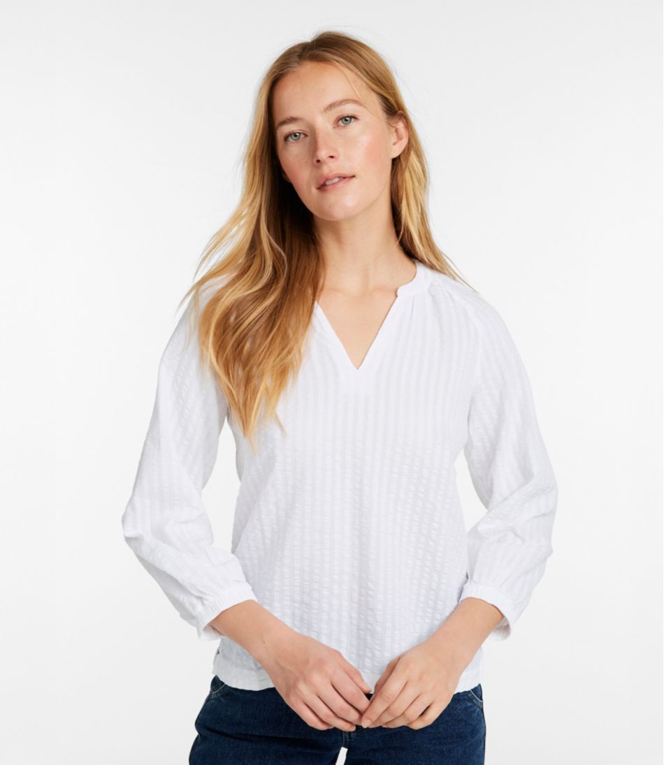 L.L.Bean Women's Bean's Seacoast Seersucker Splitneck Shirt CLOTHING