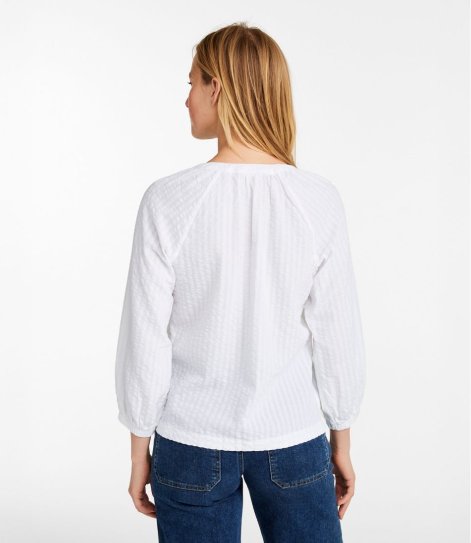 L.L.Bean Women's Bean's Seacoast Seersucker Splitneck Shirt CLOTHING