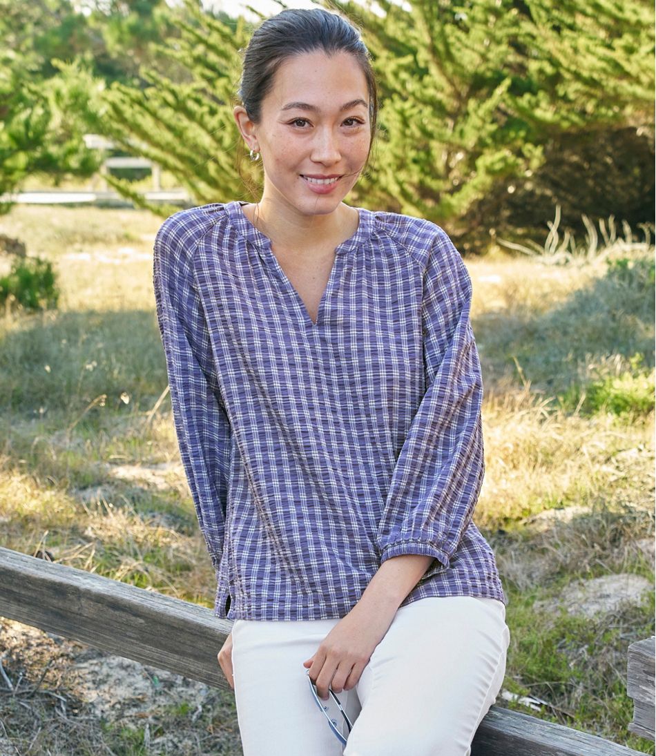L.L.Bean Women's Bean's Seacoast Seersucker Splitneck Shirt CLOTHING