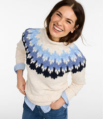 L.L.Bean Women's Cotton Ragg Sweater, Funnelneck Pullover Fair Isle CLOTHING|SALE