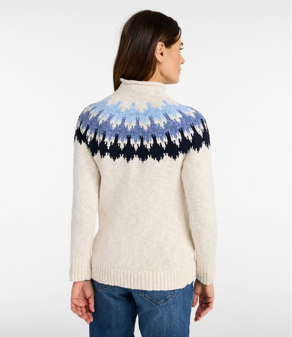 L.L.Bean Women's Cotton Ragg Sweater, Funnelneck Pullover Fair Isle CLOTHING|SALE