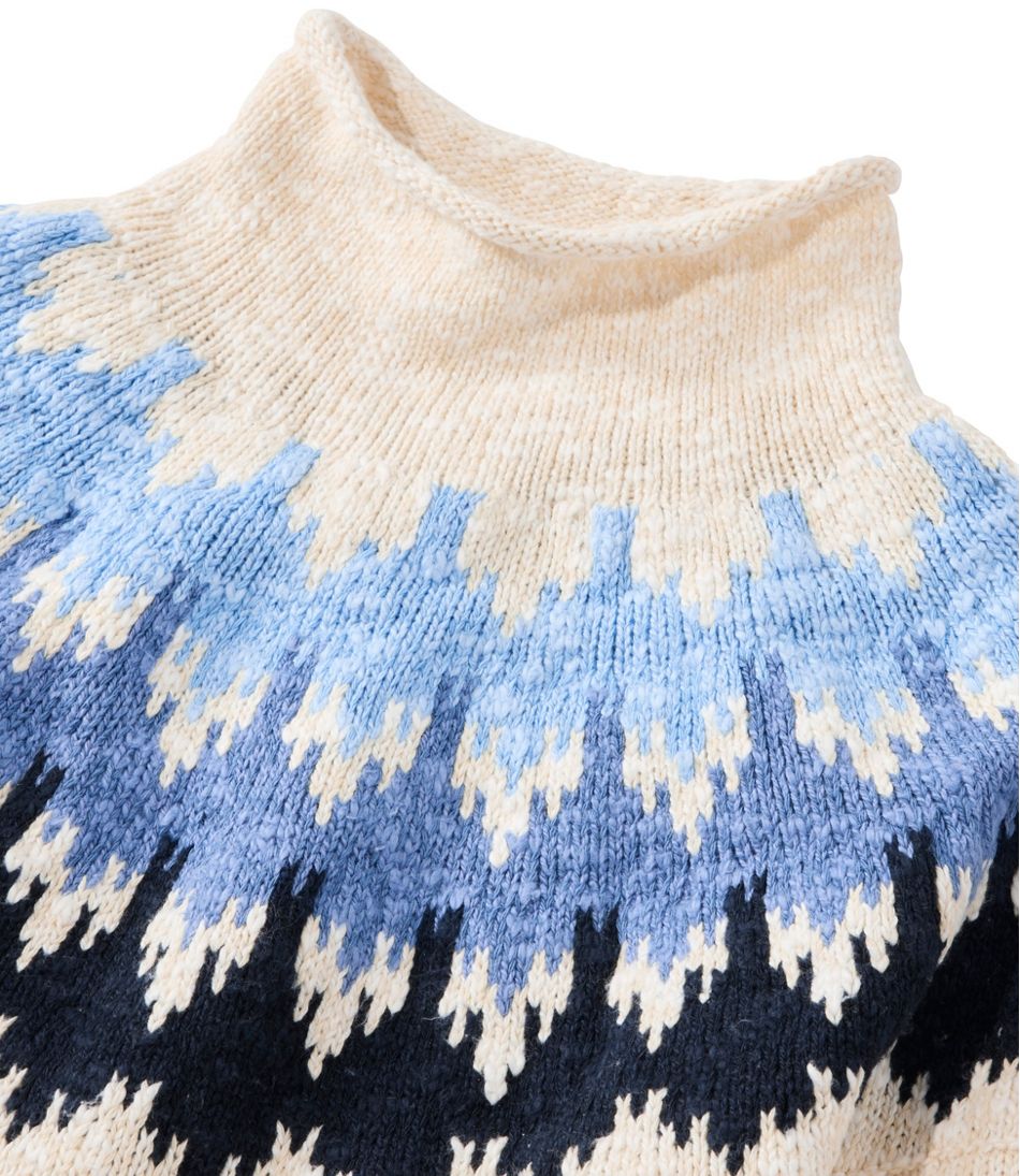 L.L.Bean Women's Cotton Ragg Sweater, Funnelneck Pullover Fair Isle CLOTHING|SALE