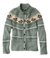 L.L.Bean Women's Signature Cotton Fisherman Sweater, Short Cardigan Fair Isle CLOTHING|SALE