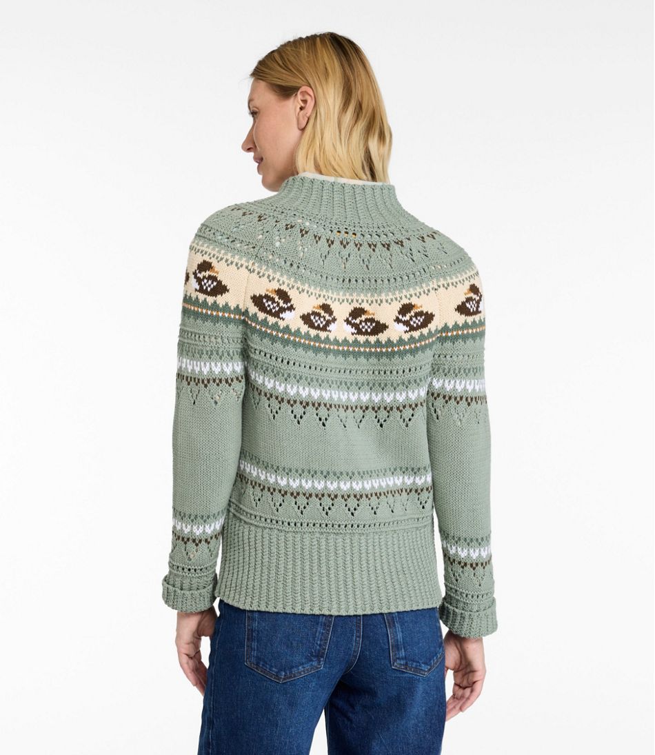 L.L.Bean Women's Signature Cotton Fisherman Sweater, Short Cardigan Fair Isle CLOTHING|SALE